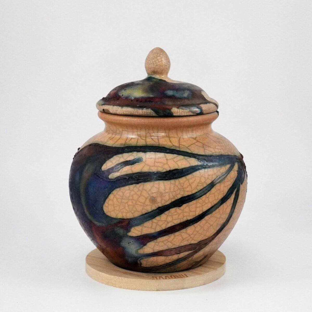 RAAQUU Tamashii Ceramic Half Copper Matte Pet Urn for Remains/Ashes S/N8000081 - Raku Pottery 85 cubic inches Unique Handmade Cremation Vessel Unique Handmade ceramic pottery raku vases, urns, and home decor, sculptures, wall decor, gifts by Adil Ghani