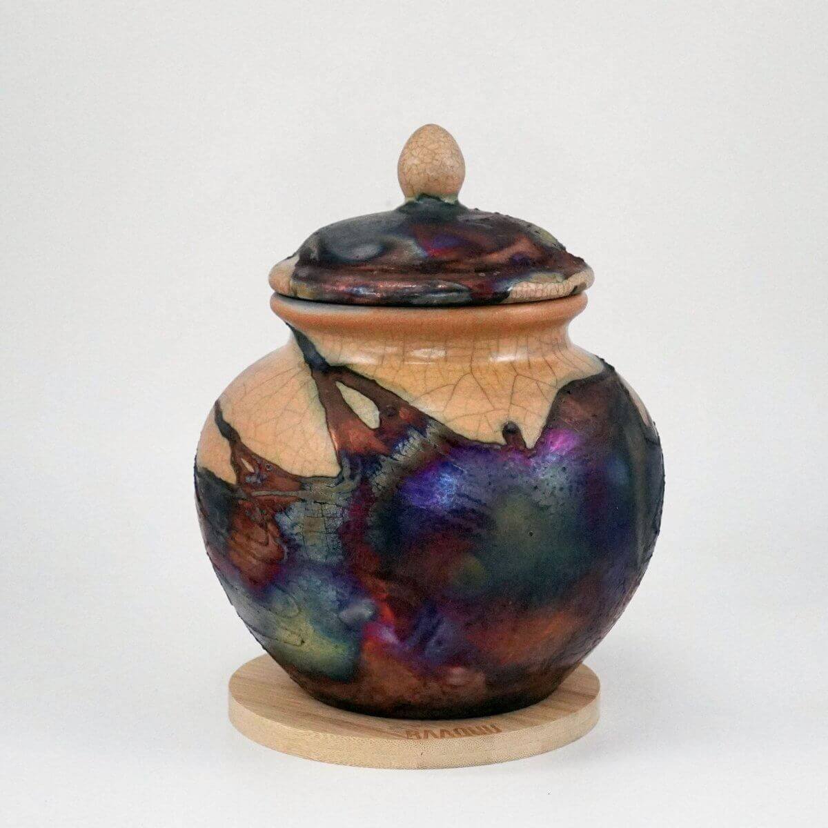 RAAQUU Tamashii Ceramic Half Copper Matte Pet Urn for Remains/Ashes S/N8000081 - Raku Pottery 85 cubic inches Unique Handmade Cremation Vessel Unique Handmade ceramic pottery raku vases, urns, and home decor, sculptures, wall decor, gifts by Adil Ghani