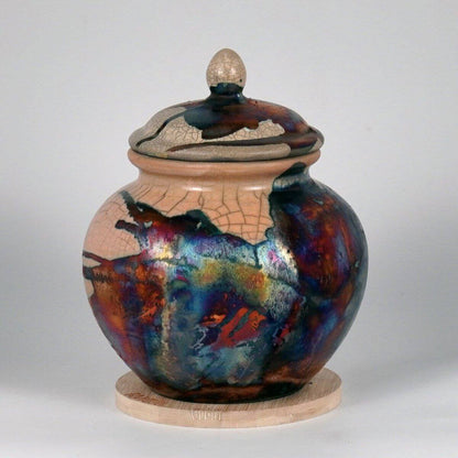 RAAQUU Tamashii Ceramic Half Copper Matte Pet Urn for Remains/Ashes S/N8000113 - Raku Pottery 85 cubic inches Unique Handmade Cremation Vessel - RAAQUU