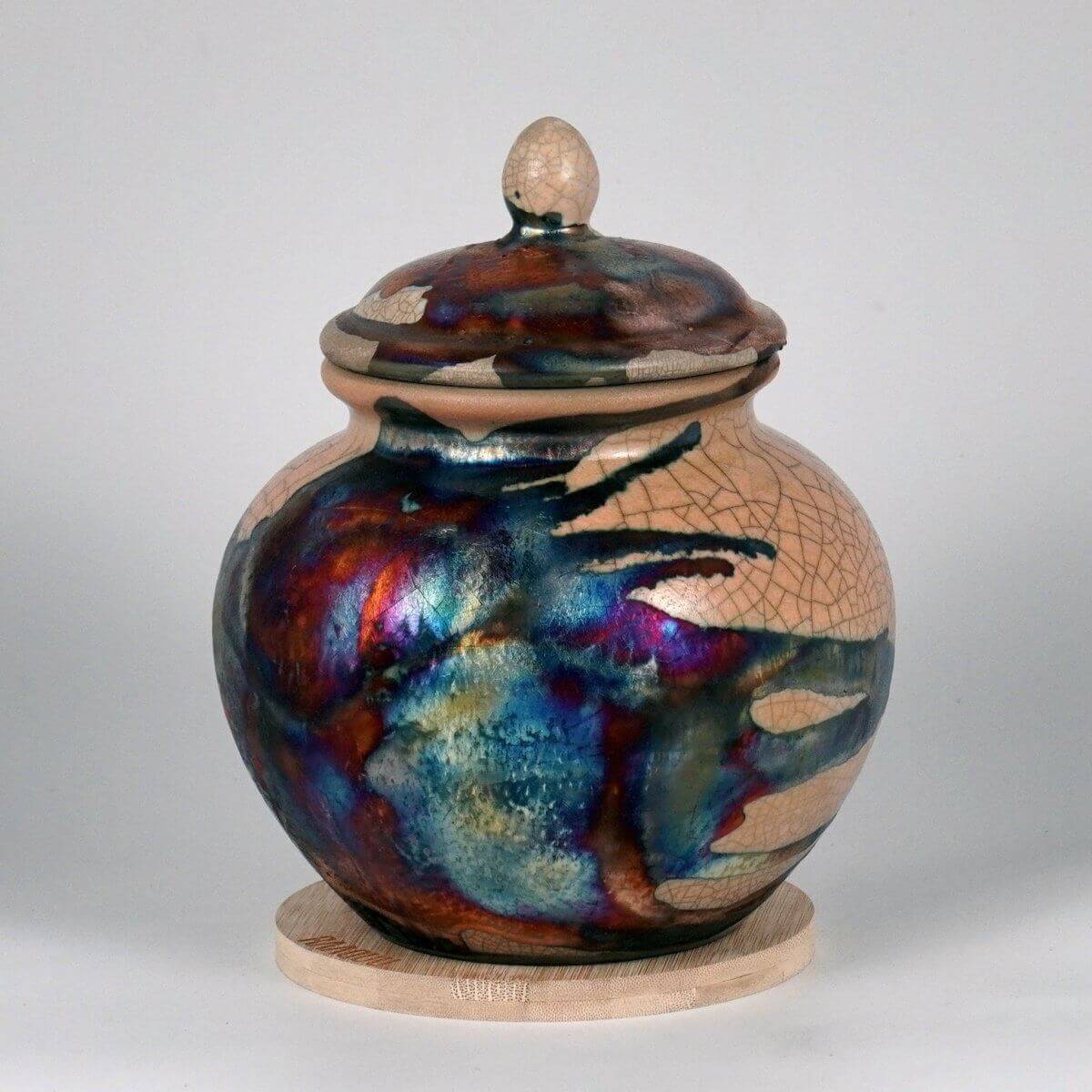 RAAQUU Tamashii Ceramic Half Copper Matte Pet Urn for Remains/Ashes S/N8000113 - Raku Pottery 85 cubic inches Unique Handmade Cremation Vessel Unique Handmade ceramic pottery raku vases, urns, and home decor, sculptures, wall decor, gifts by Adil Ghani