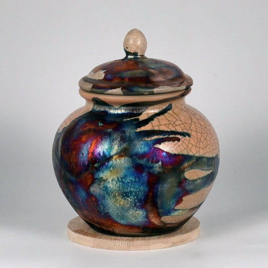 RAAQUU Tamashii Ceramic Half Copper Matte Pet Urn for Remains/Ashes S/N8000113 - Raku Pottery 85 cubic inches Unique Handmade Cremation Vessel - RAAQUU