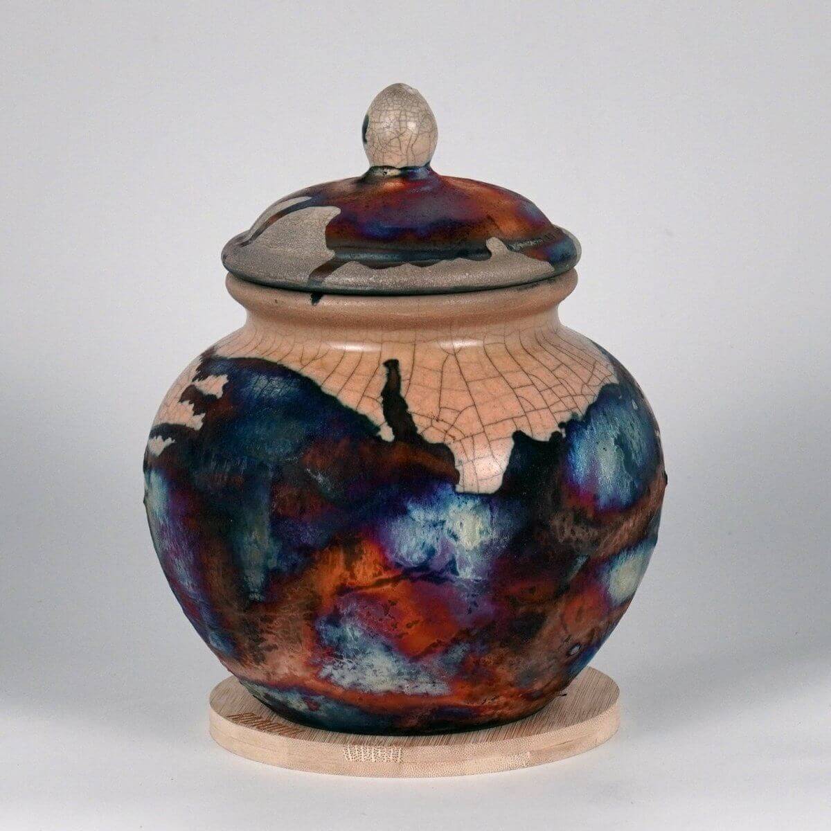 RAAQUU Tamashii Ceramic Half Copper Matte Pet Urn for Remains/Ashes S/N8000114 - Raku Pottery 85 cubic inches Unique Handmade Cremation Vessel Unique Handmade ceramic pottery raku vases, urns, and home decor, sculptures, wall decor, gifts by Adil Ghani