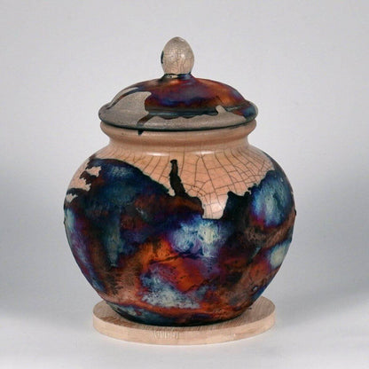 RAAQUU Tamashii Ceramic Half Copper Matte Pet Urn for Remains/Ashes S/N8000114 - Raku Pottery 85 cubic inches Unique Handmade Cremation Vessel Unique Handmade ceramic pottery raku vases, urns, and home decor, sculptures, wall decor, gifts by Adil Ghani
