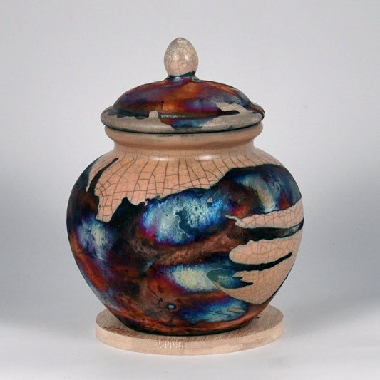 RAAQUU Tamashii Ceramic Half Copper Matte Pet Urn for Remains/Ashes S/N8000114 - Raku Pottery 85 cubic inches Unique Handmade Cremation Vessel - RAAQUU