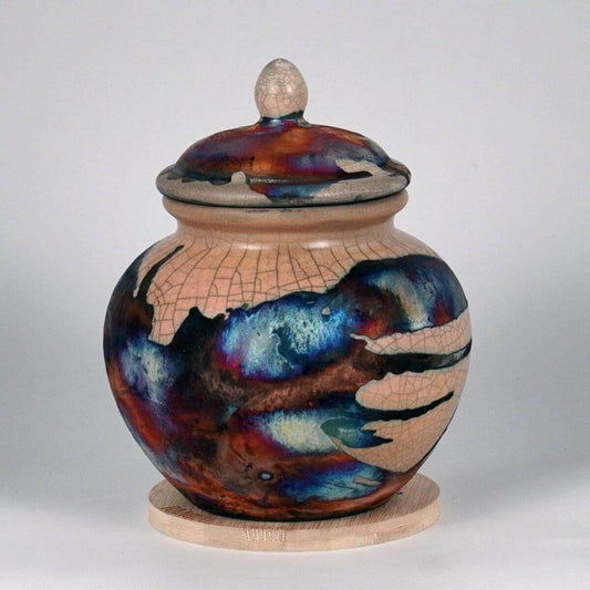 RAAQUU Tamashii Ceramic Half Copper Matte Pet Urn for Remains/Ashes S/N8000114 - Raku Pottery 85 cubic inches Unique Handmade Cremation Vessel Unique Handmade ceramic pottery raku vases, urns, and home decor, sculptures, wall decor, gifts by Adil Ghani