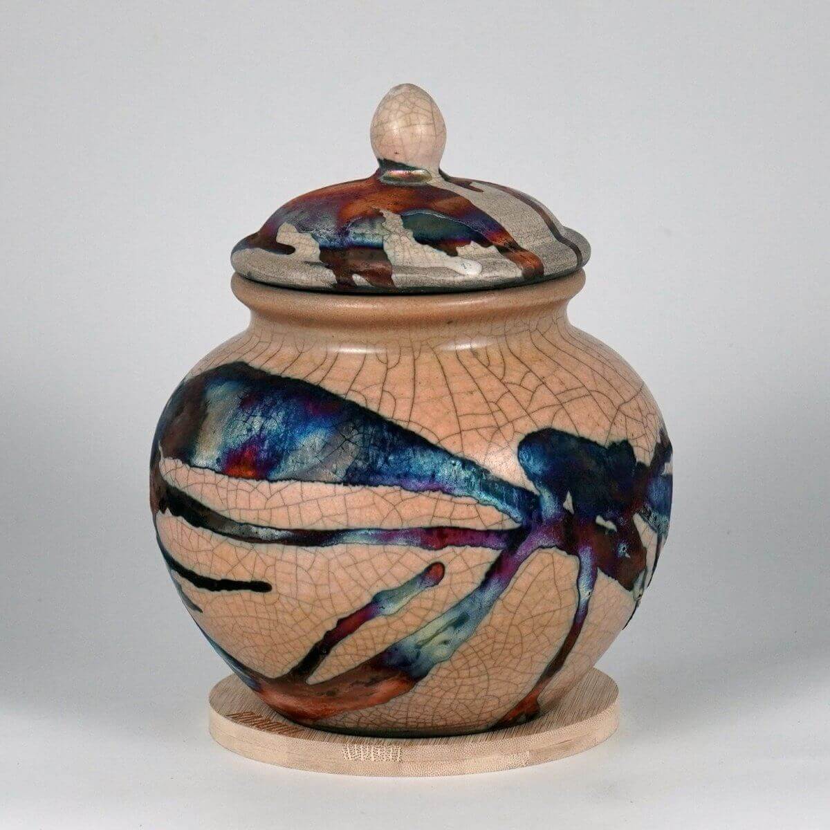 RAAQUU Tamashii Ceramic Half Copper Matte Pet Urn for Remains/Ashes S/N8000114 - Raku Pottery 85 cubic inches Unique Handmade Cremation Vessel Unique Handmade ceramic pottery raku vases, urns, and home decor, sculptures, wall decor, gifts by Adil Ghani