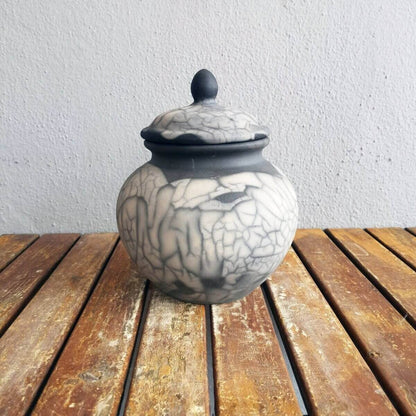 RAAQUU Tamashii Ceramic Pet Urn (Pre-Order) for Remains - Raku Pottery 85 cubic inches Unique Handmade Cremation Vessel for Ashes, Pets, Cats, Dogs Unique Handmade ceramic pottery raku vases, urns, and home decor, sculptures, wall decor, gifts by Adil Gha