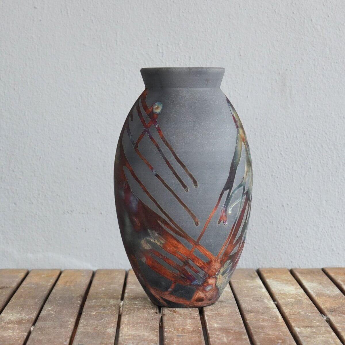 Raku pottery vase ceramic home decor