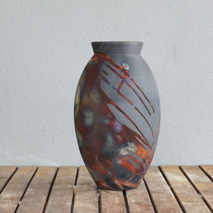 Raku pottery vase ceramic home decor