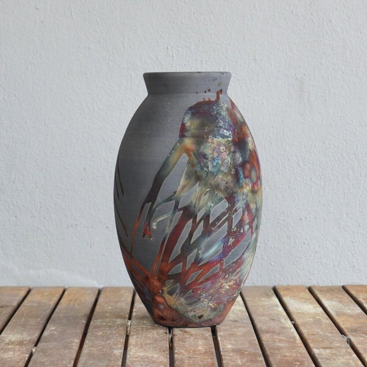 Raku pottery vase ceramic home decor