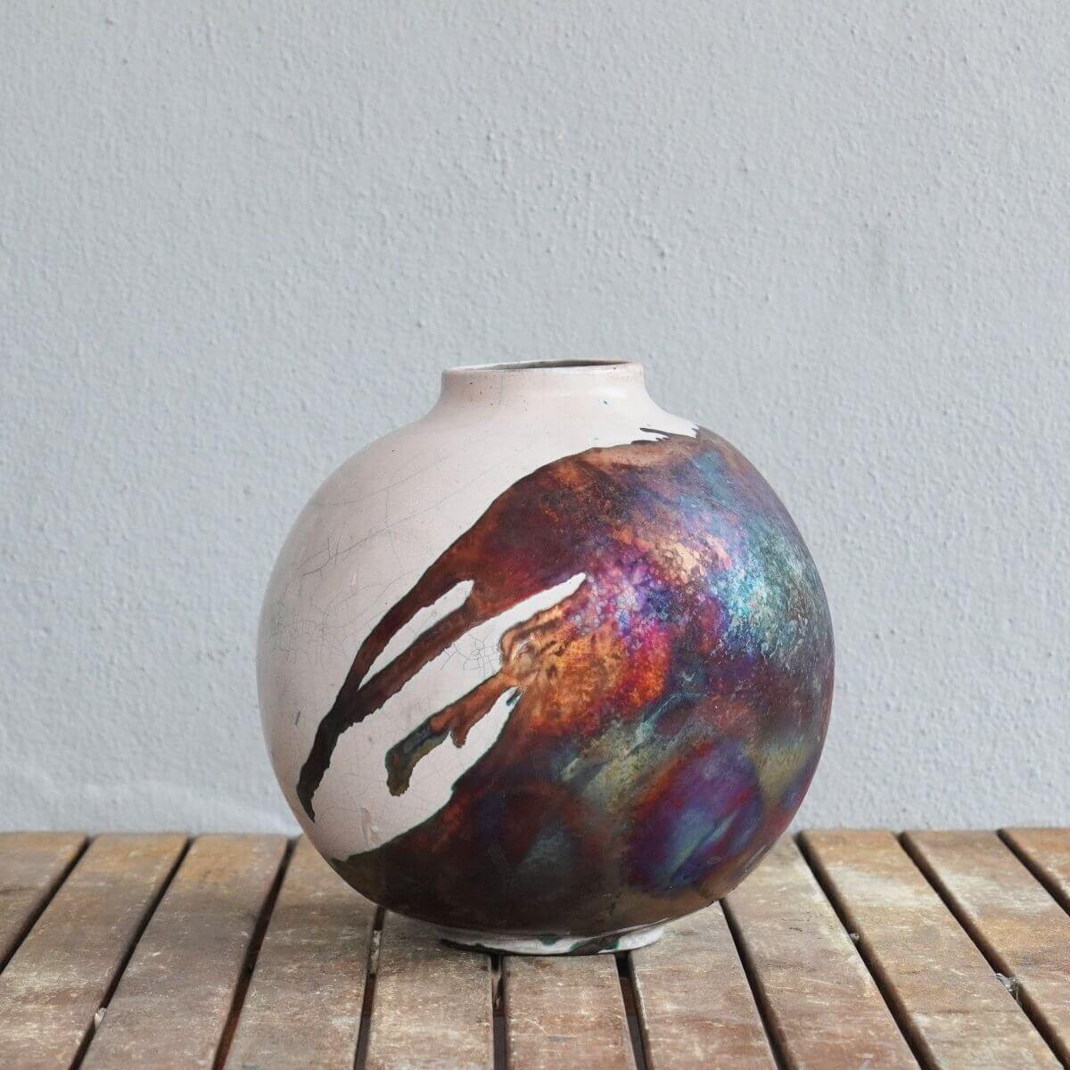 RAAQUU Large Globe Ceramic Vase Half Copper Matte S/N0000472 11" Raku Pottery Unique Handmade ceramic pottery raku vases, urns, and home decor, sculptures, wall decor, gifts by Adil Ghani
