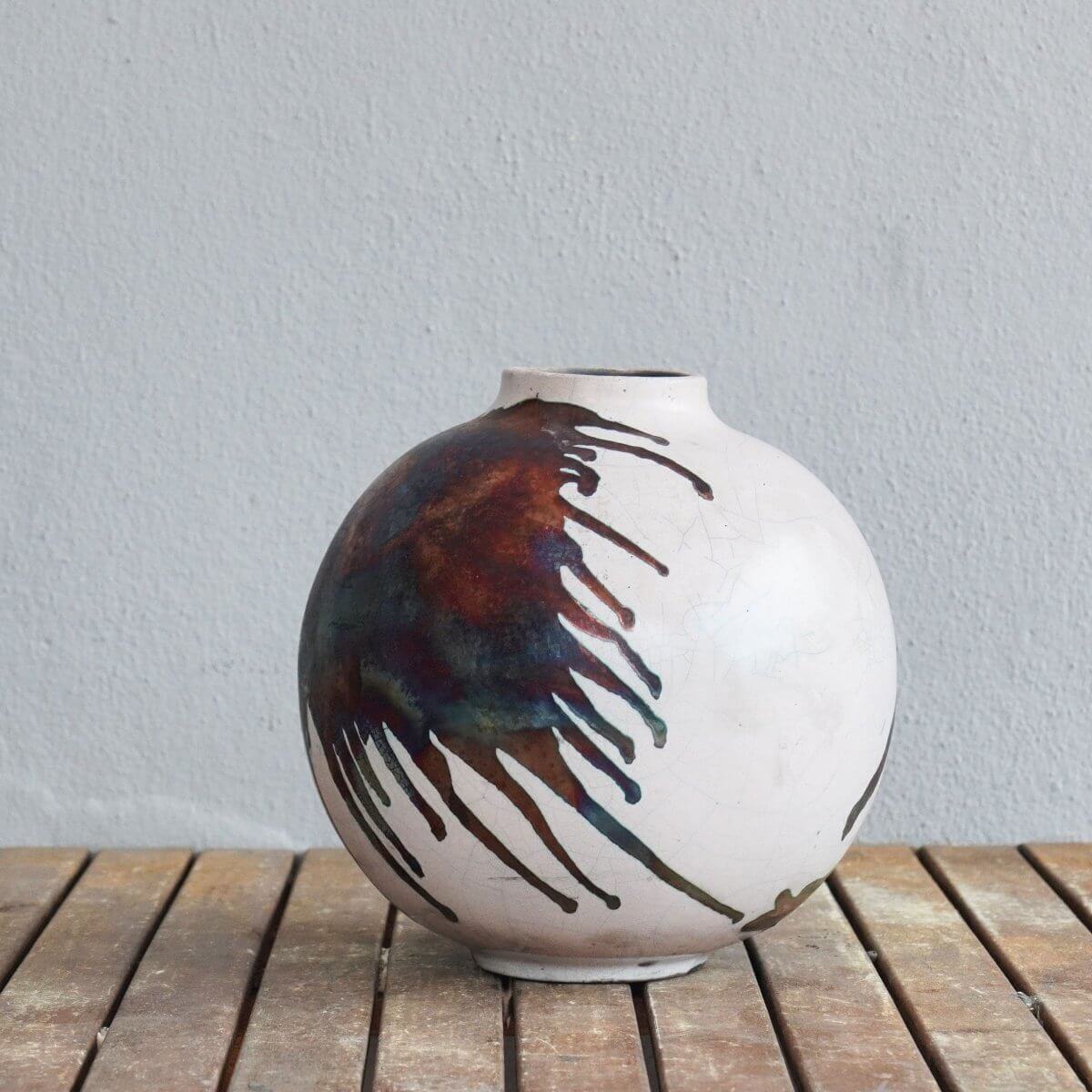 RAAQUU Large Globe Ceramic Vase Half Copper Matte S/N0000472 11" Raku Pottery Unique Handmade ceramic pottery raku vases, urns, and home decor, sculptures, wall decor, gifts by Adil Ghani