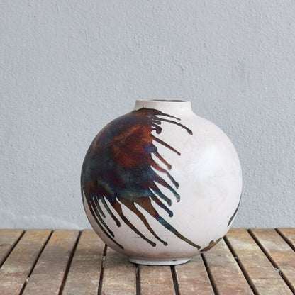 RAAQUU Large Globe Ceramic Vase Half Copper Matte S/N0000472 11" Raku Pottery Unique Handmade ceramic pottery raku vases, urns, and home decor, sculptures, wall decor, gifts by Adil Ghani