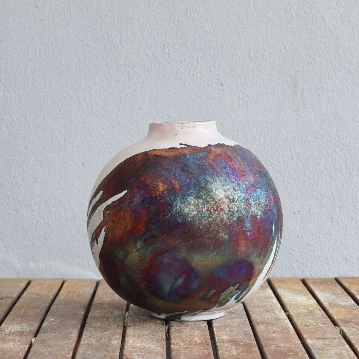 RAAQUU Large Globe Ceramic Vase Half Copper Matte S/N0000472 11" Raku Pottery Unique Handmade ceramic pottery raku vases, urns, and home decor, sculptures, wall decor, gifts by Adil Ghani