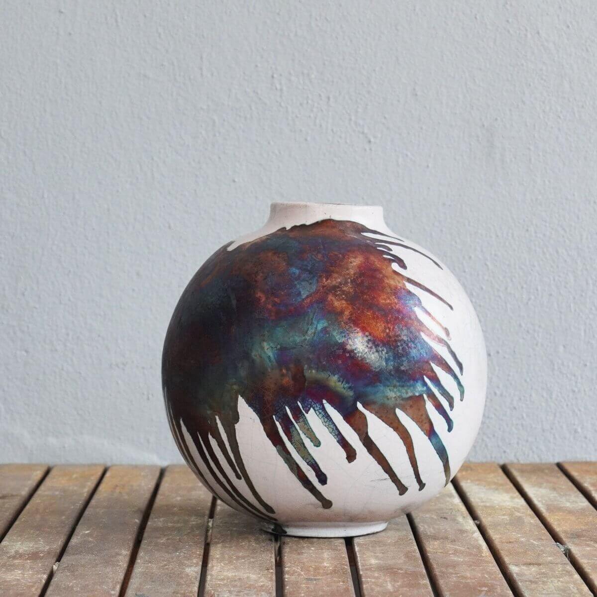 RAAQUU Large Globe Ceramic Vase Half Copper Matte S/N0000472 11" Raku Pottery Unique Handmade ceramic pottery raku vases, urns, and home decor, sculptures, wall decor, gifts by Adil Ghani