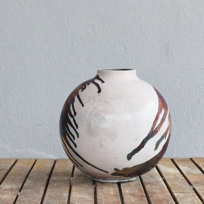 RAAQUU Large Globe Ceramic Vase Half Copper Matte S/N0000472 11" Raku Pottery Unique Handmade ceramic pottery raku vases, urns, and home decor, sculptures, wall decor, gifts by Adil Ghani