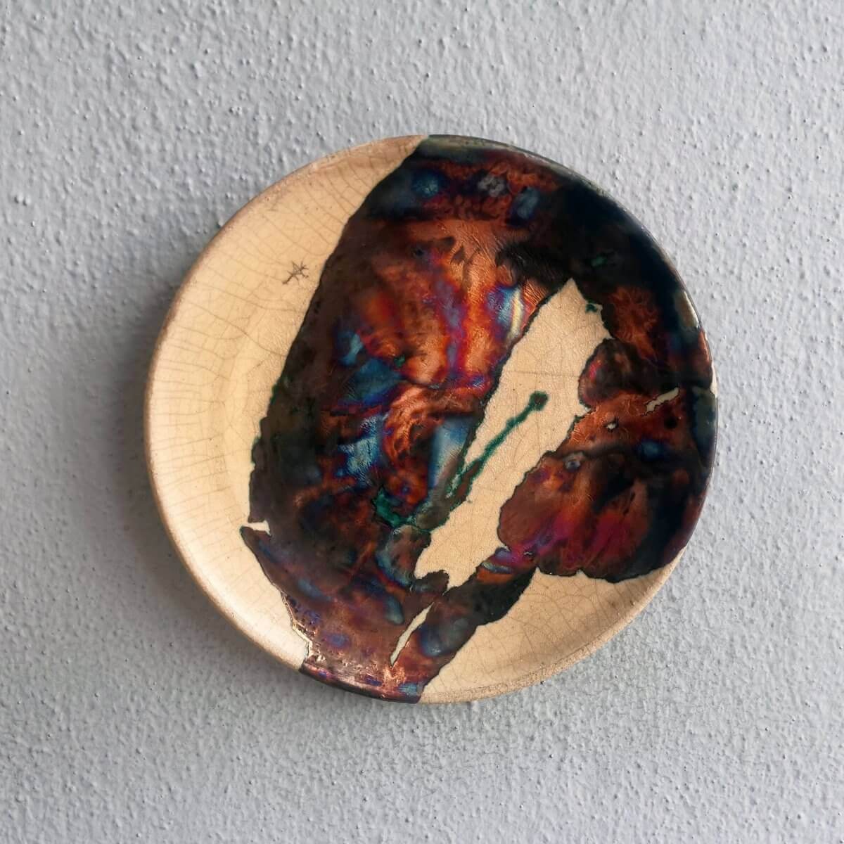 SARA Raku ceramic pottery plate with holder and custom engraving Unique Handmade ceramic pottery raku vases, urns, and home decor, sculptures, wall decor, gifts by Adil Ghani