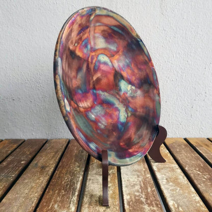 SARA Raku ceramic pottery plate with holder and custom engraving Unique Handmade ceramic pottery raku vases, urns, and home decor, sculptures, wall decor, gifts by Adil Ghani