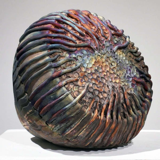Spinner - life magnified collection raku ceramic pottery sculpture by Adil Ghani Unique Handmade ceramic pottery raku vases, urns, and home decor, sculptures, wall decor, gifts by Adil Ghani