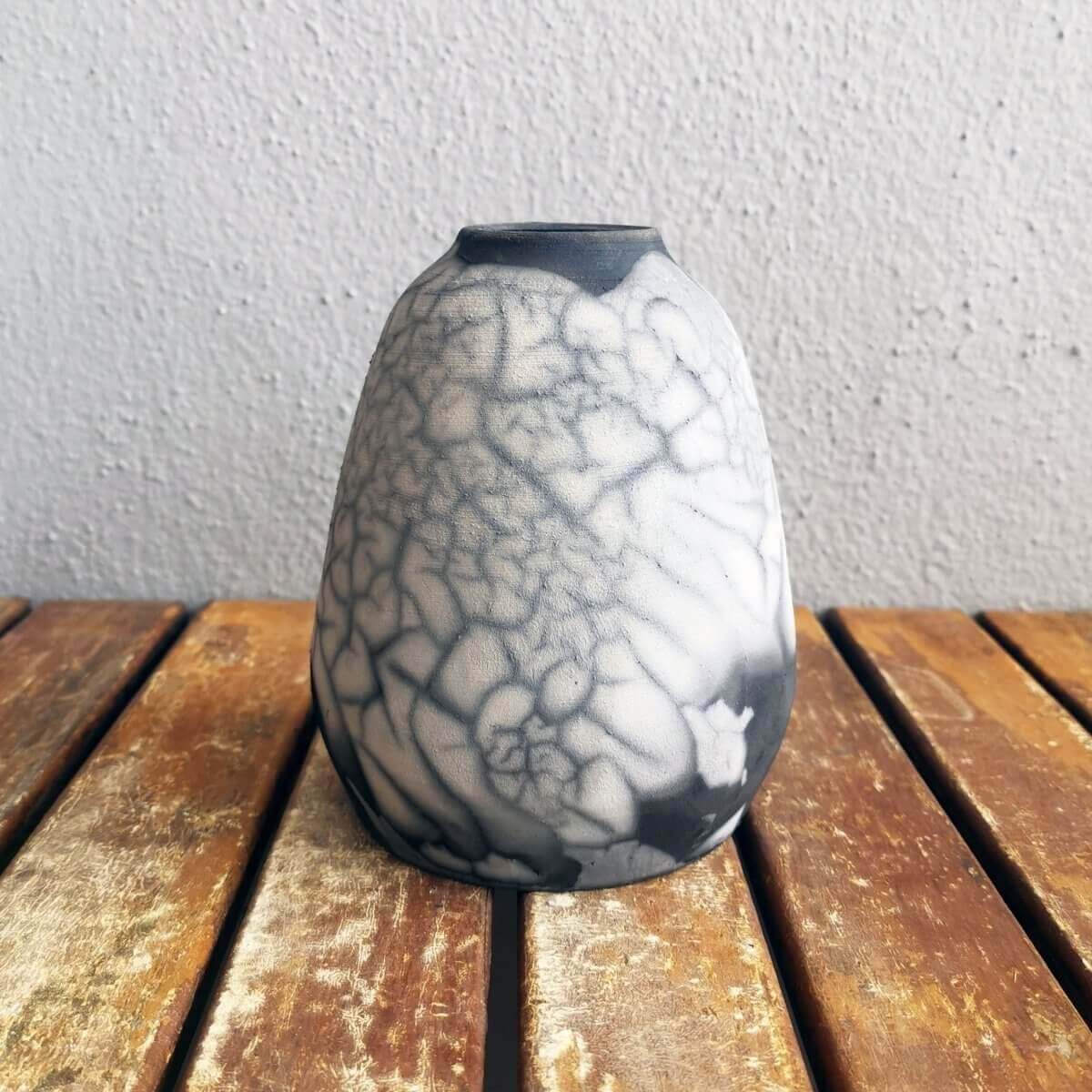 Suzu Ceramic Raku Pottery Vase Unique Handmade ceramic pottery raku vases, urns, and home decor, sculptures, wall decor, gifts by Adil Ghani