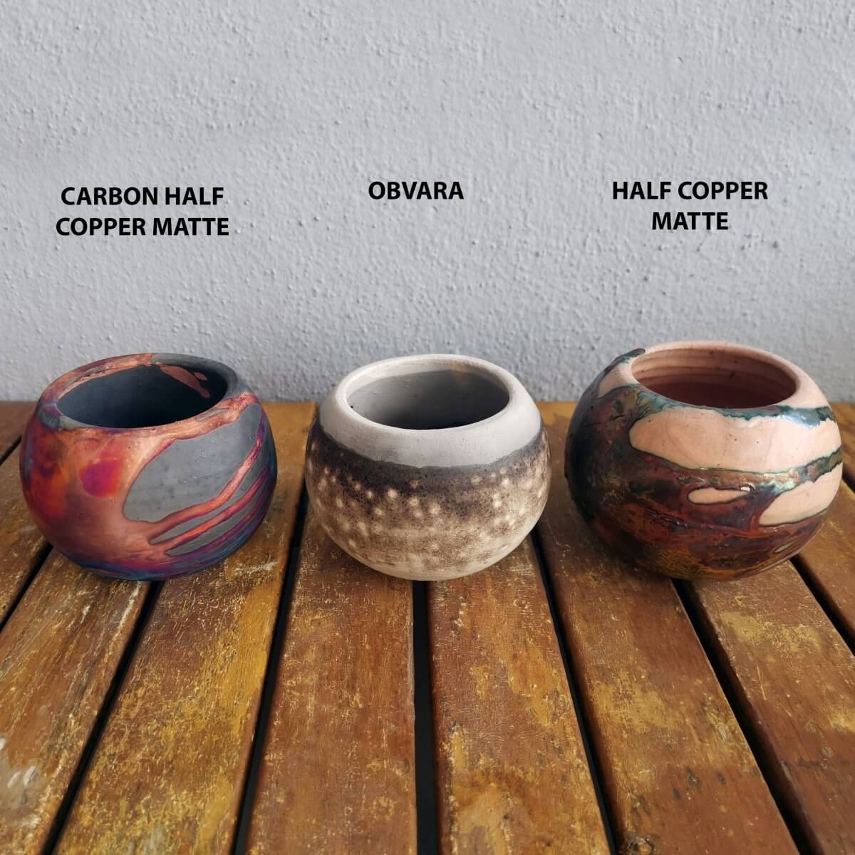 Tsuchi Ceramic Raku Pottery Planter Pot Mixed Finish Set of 2 Unique Handmade ceramic pottery raku vases, urns, and home decor, sculptures, wall decor, gifts by Adil Ghani