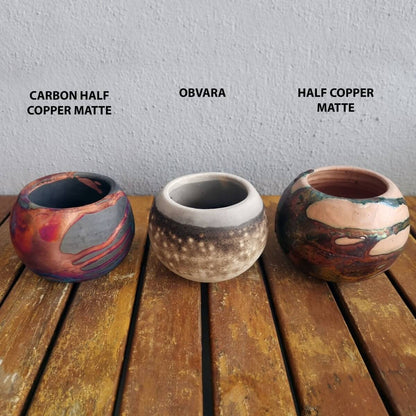 Tsuchi Ceramic Raku Pottery Planter Pot Mixed Finish Set of 2 Unique Handmade ceramic pottery raku vases, urns, and home decor, sculptures, wall decor, gifts by Adil Ghani