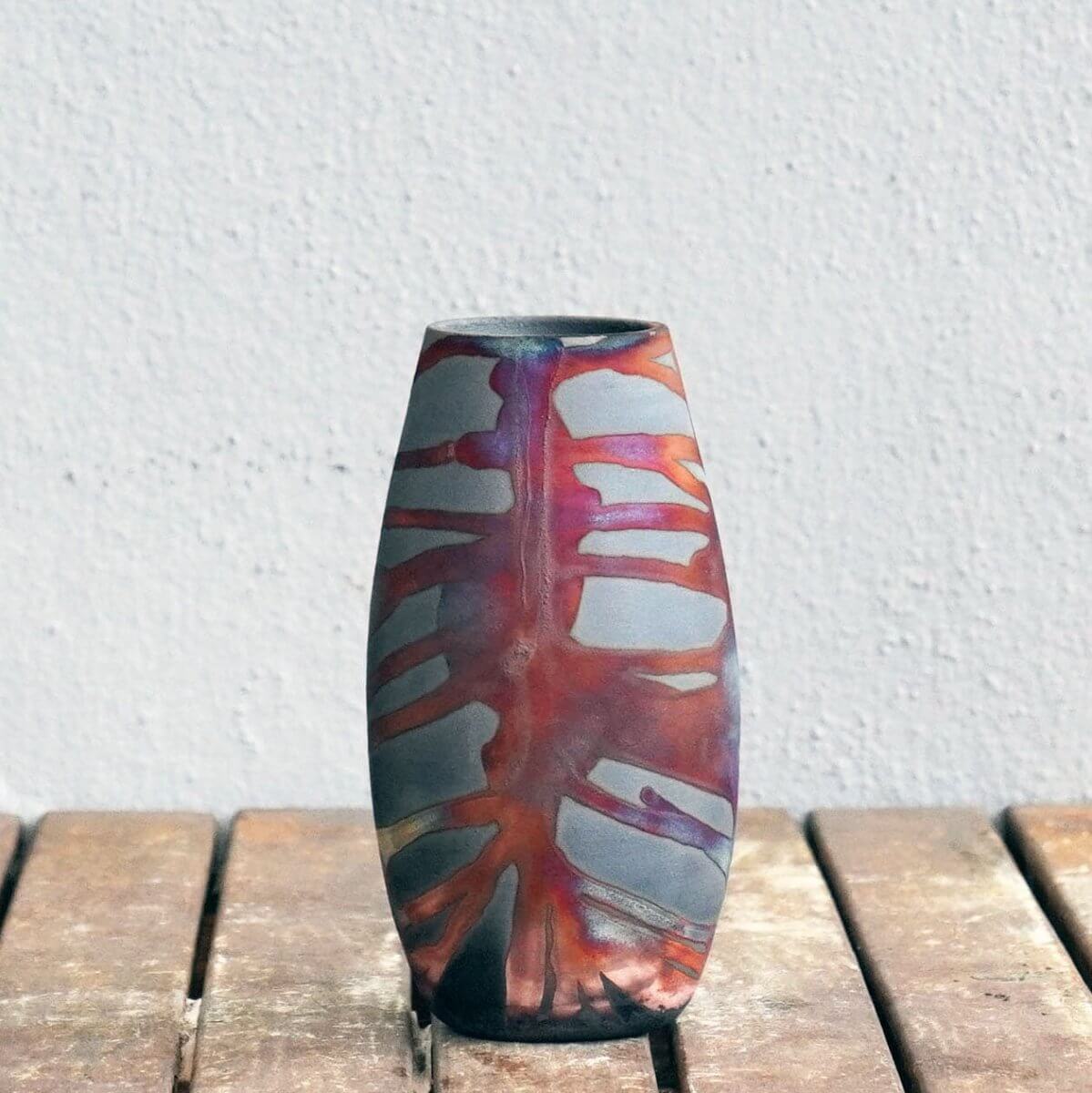 Tsuri Ceramic Raku Pottery Vase Unique Handmade ceramic pottery raku vases, urns, and home decor, sculptures, wall decor, gifts by Adil Ghani