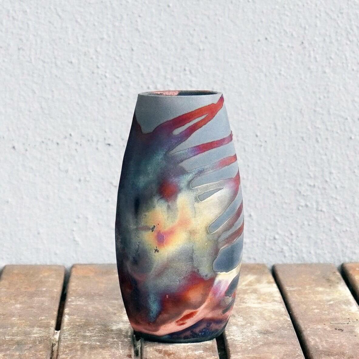 Tsuri Ceramic Raku Pottery Vase Unique Handmade ceramic pottery raku vases, urns, and home decor, sculptures, wall decor, gifts by Adil Ghani