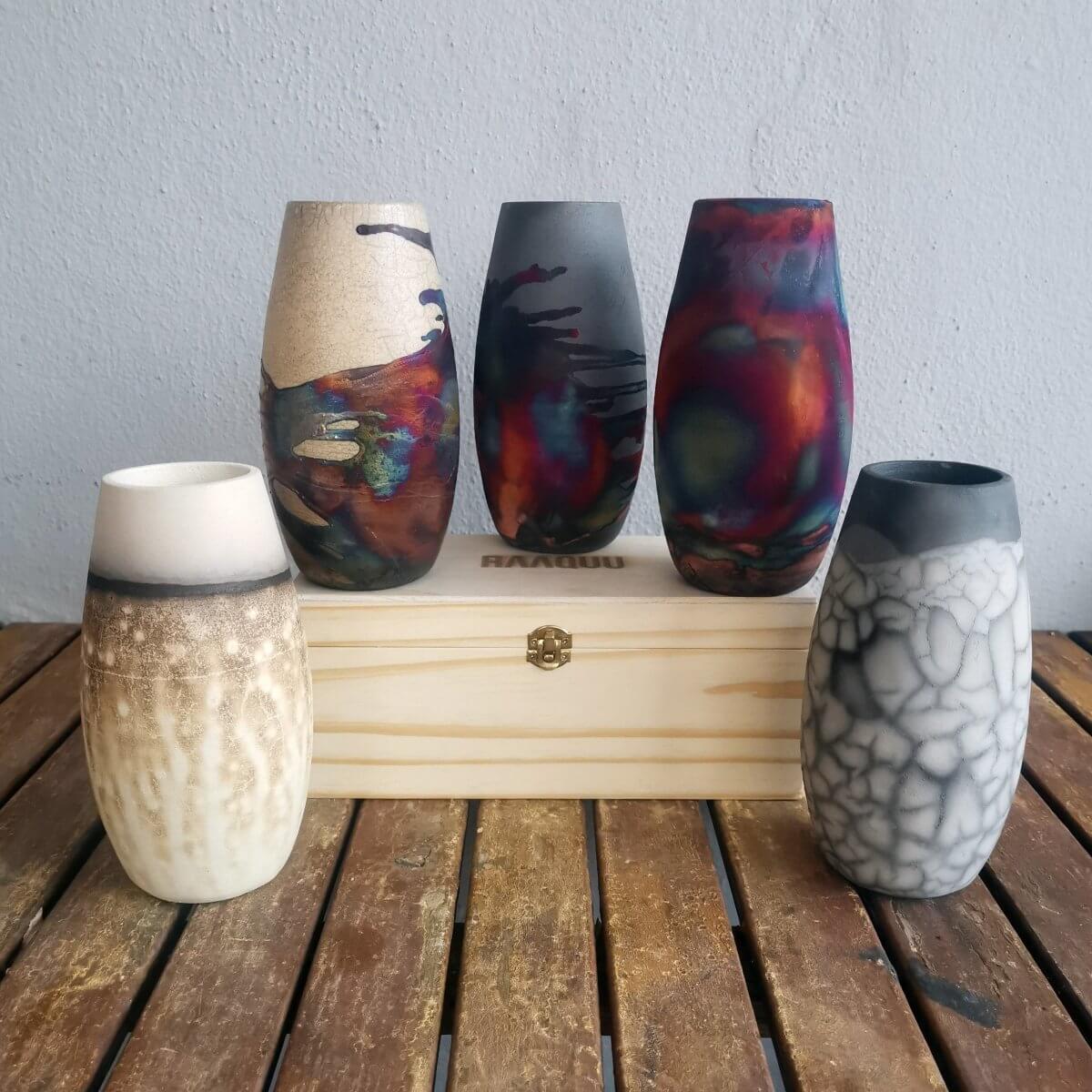 Tsuri Ceramic Raku Pottery Vase with Gift Box Unique Handmade ceramic pottery raku vases, urns, and home decor, sculptures, wall decor, gifts by Adil Ghani